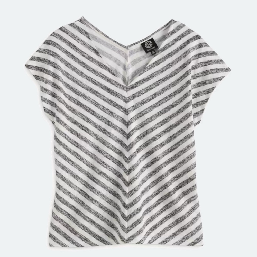 Bobeau Black and White Striped V-Neck Tee